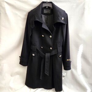 Tahari Classic Black Wool Belted Trench Coat Sz 12